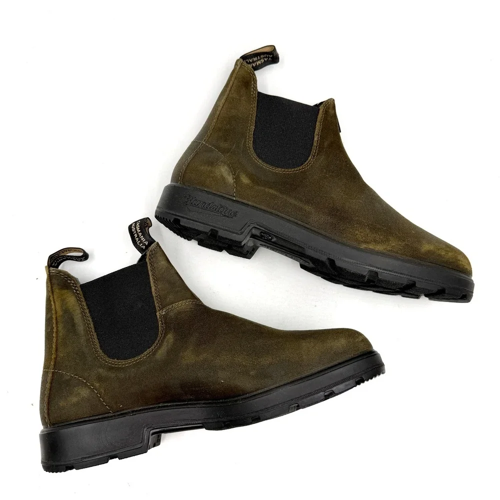 Blundstone 1615 Chelsea Boots Dark Olive Suede Elastic Side Mens Size 10.5 US